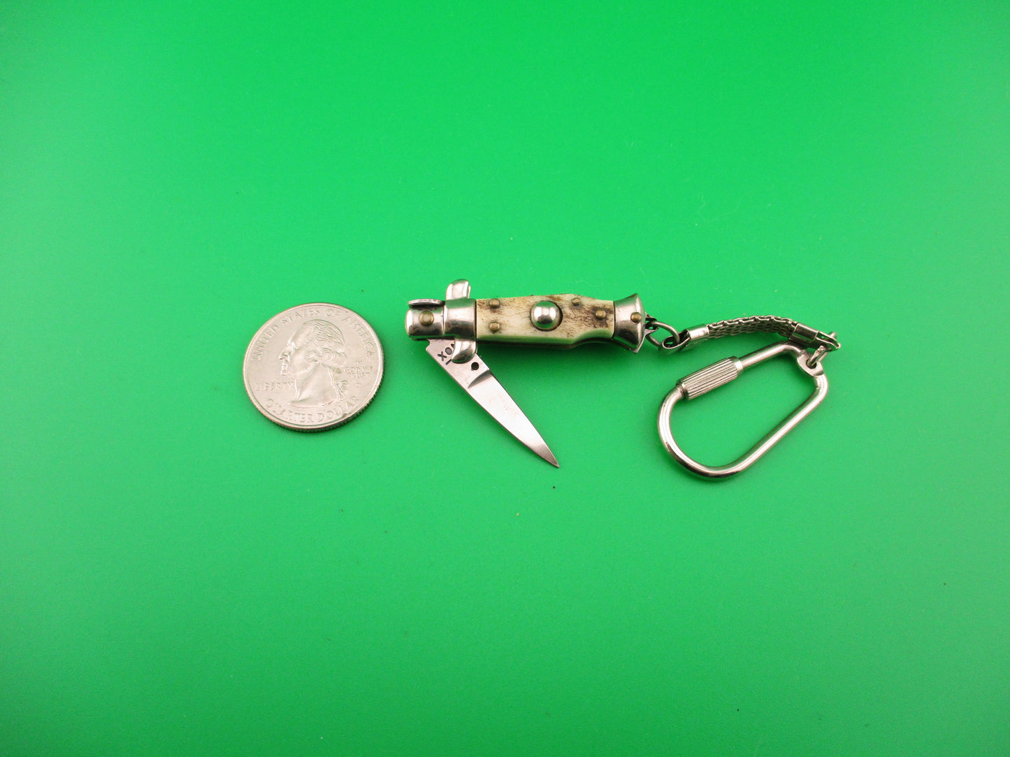INOX 7cm Italian Mini Picklock Stag 4 pin vintage automatic keychain knife