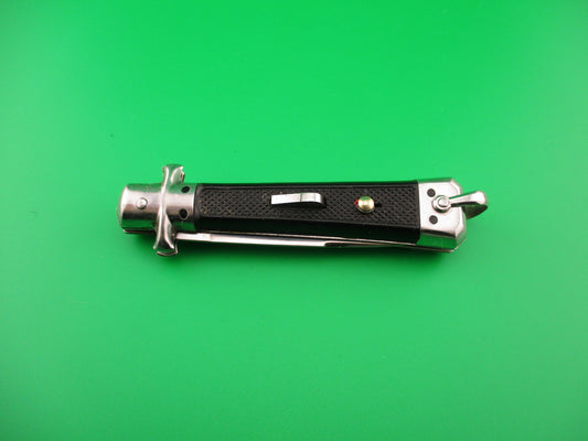 BARGEON INOX 19cm French Automatic Knife Black checkered Red Dot safety