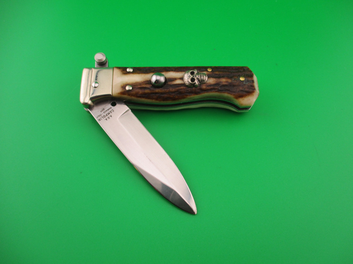 AGA CAMPOLIN 2019 17cm Italian Customized Piccolo Stag w Skull automatic knife