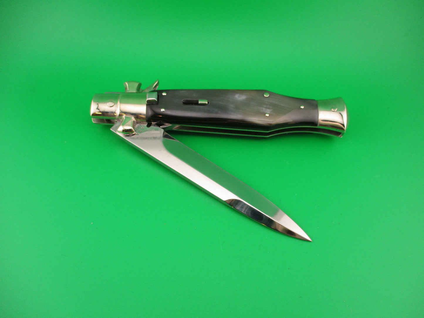 AGA CAMPOLIN 29cm Italian BLACK WIDOW Fulcrum Wasp Square button horn automatic knife