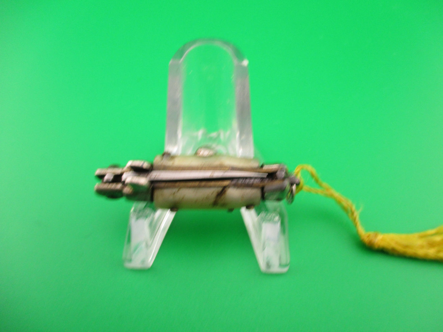 INOX 7cm Italian Tiny Picklock 4 pin Pearlex Yellow tassel vintage 1970s automatic knife