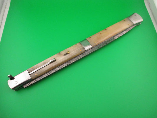 Large Custom 61cm (24 inch) Italian Prioletta HUGE Damascus & Horn Automatic knife Samir Ahmad