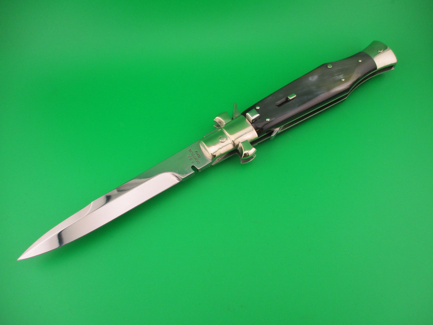 AGA CAMPOLIN 29cm Italian BLACK WIDOW Fulcrum Wasp Square button horn automatic knife