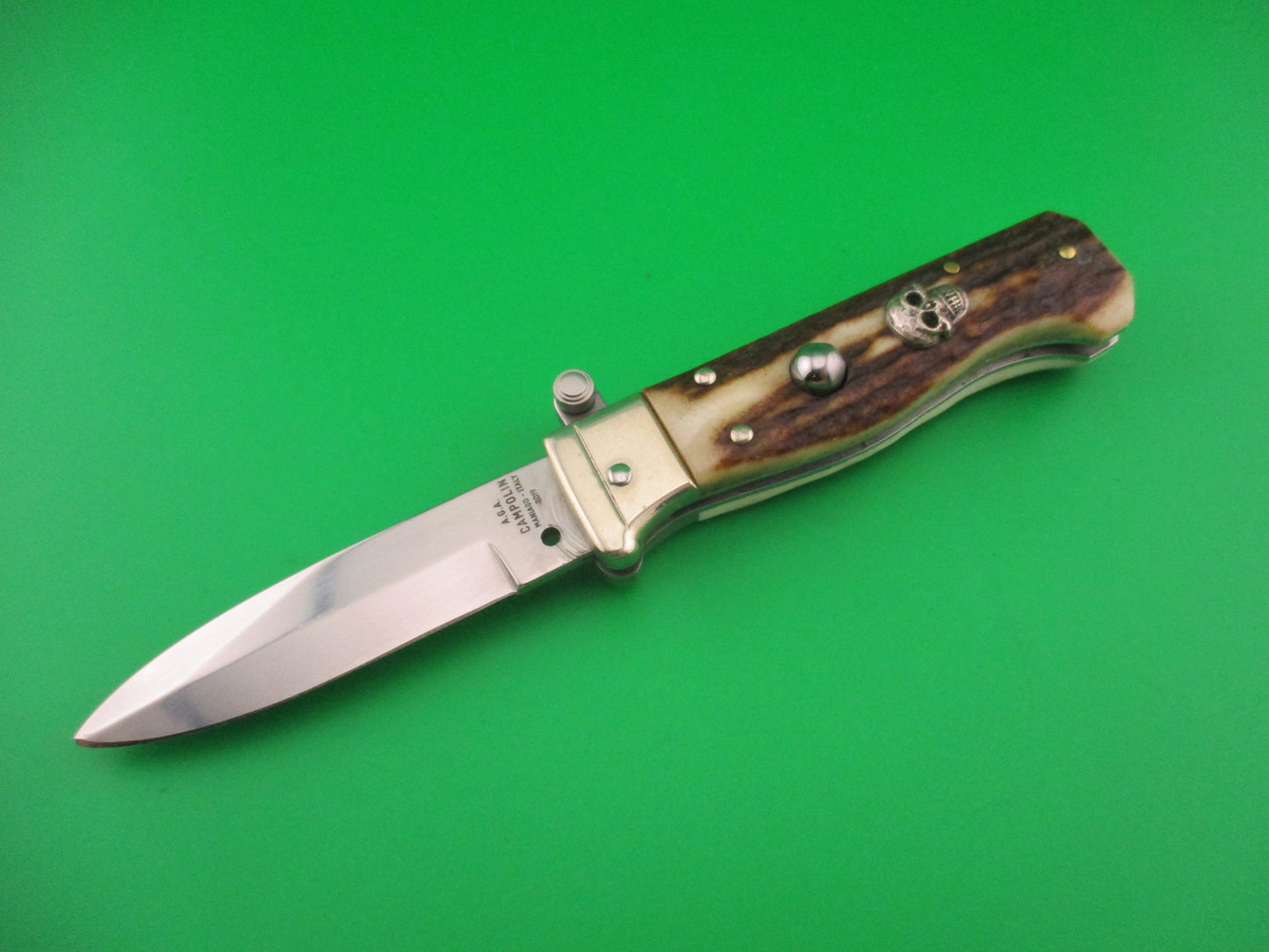 AGA CAMPOLIN 2019 17cm Italian Customized Piccolo Stag w Skull automatic knife