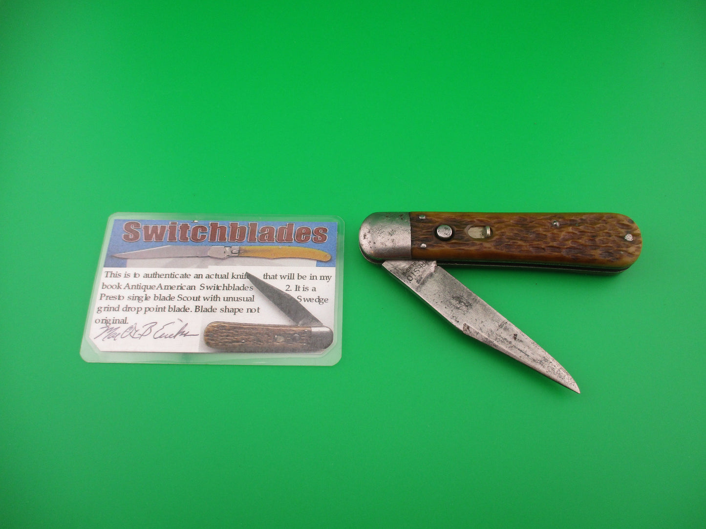 PRESTO Scout Jigged Bone Vintage automatic Long Clip swedge Book Knife