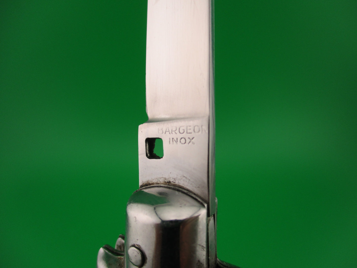 BARGEON INOX 19cm French Automatic Knife Black checkered Red Dot safety