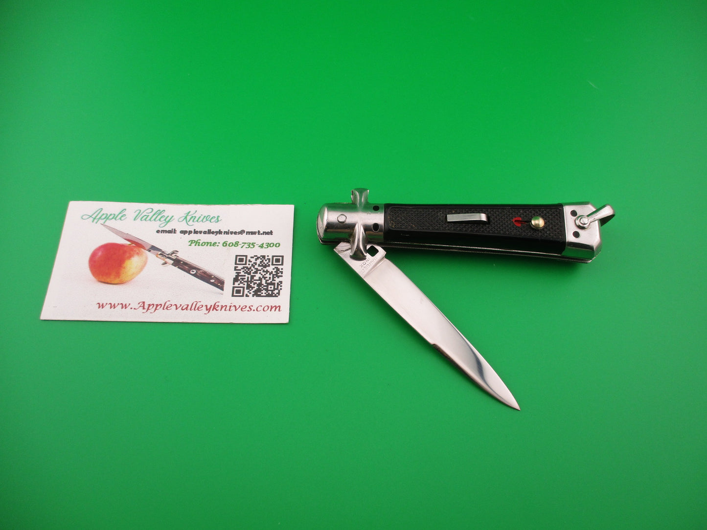 BARGEON INOX 19cm French Automatic Knife Black checkered Red Dot safety