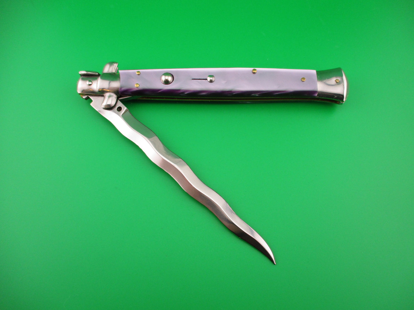 STILETTO ITALY 33cm Italian Stiletto KRIS Purple Pearlex Swivel bolster automatic knife