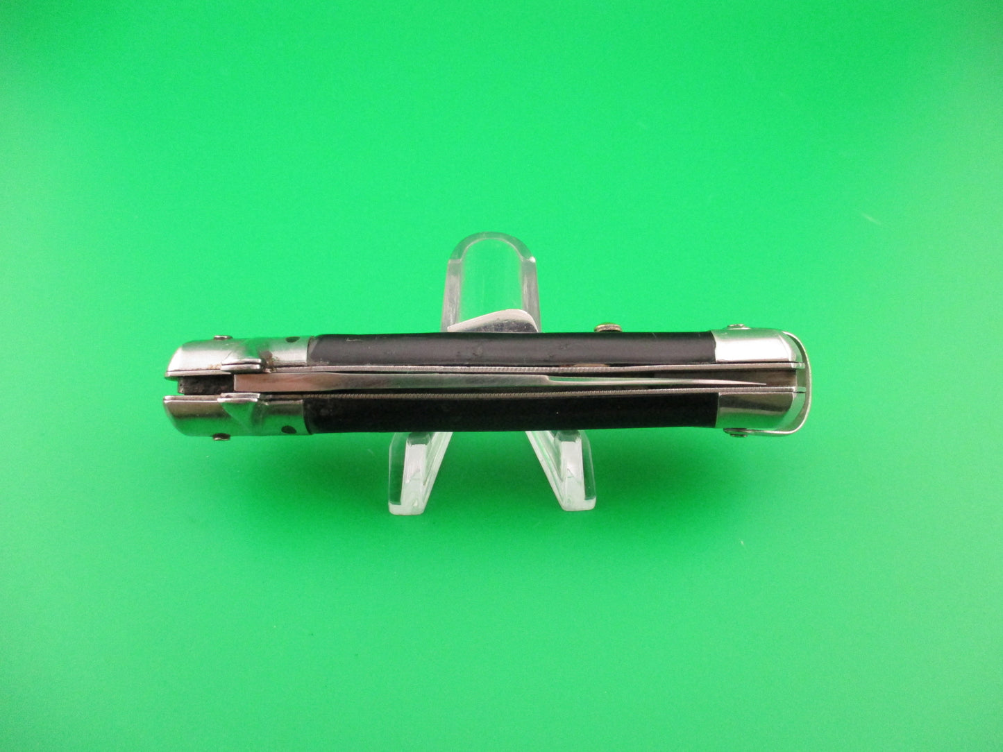 BARGEON INOX 19cm French Automatic Knife Black checkered Red Dot safety