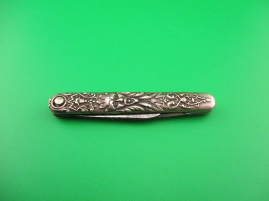Press Button Knife Co Small Sterling Gothic double automatic knife with File blade