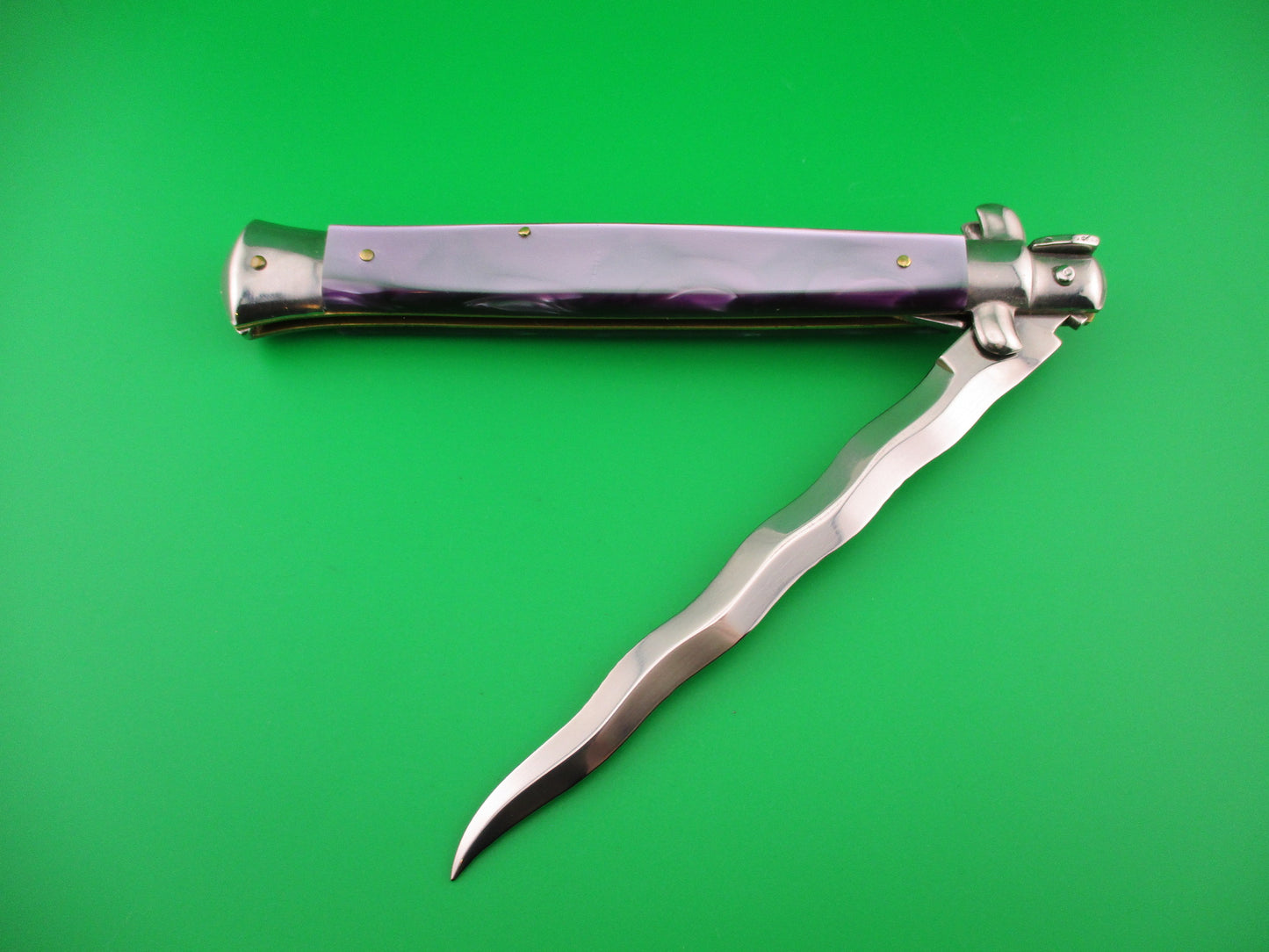 STILETTO ITALY 33cm Italian Stiletto KRIS Purple Pearlex Swivel bolster automatic knife
