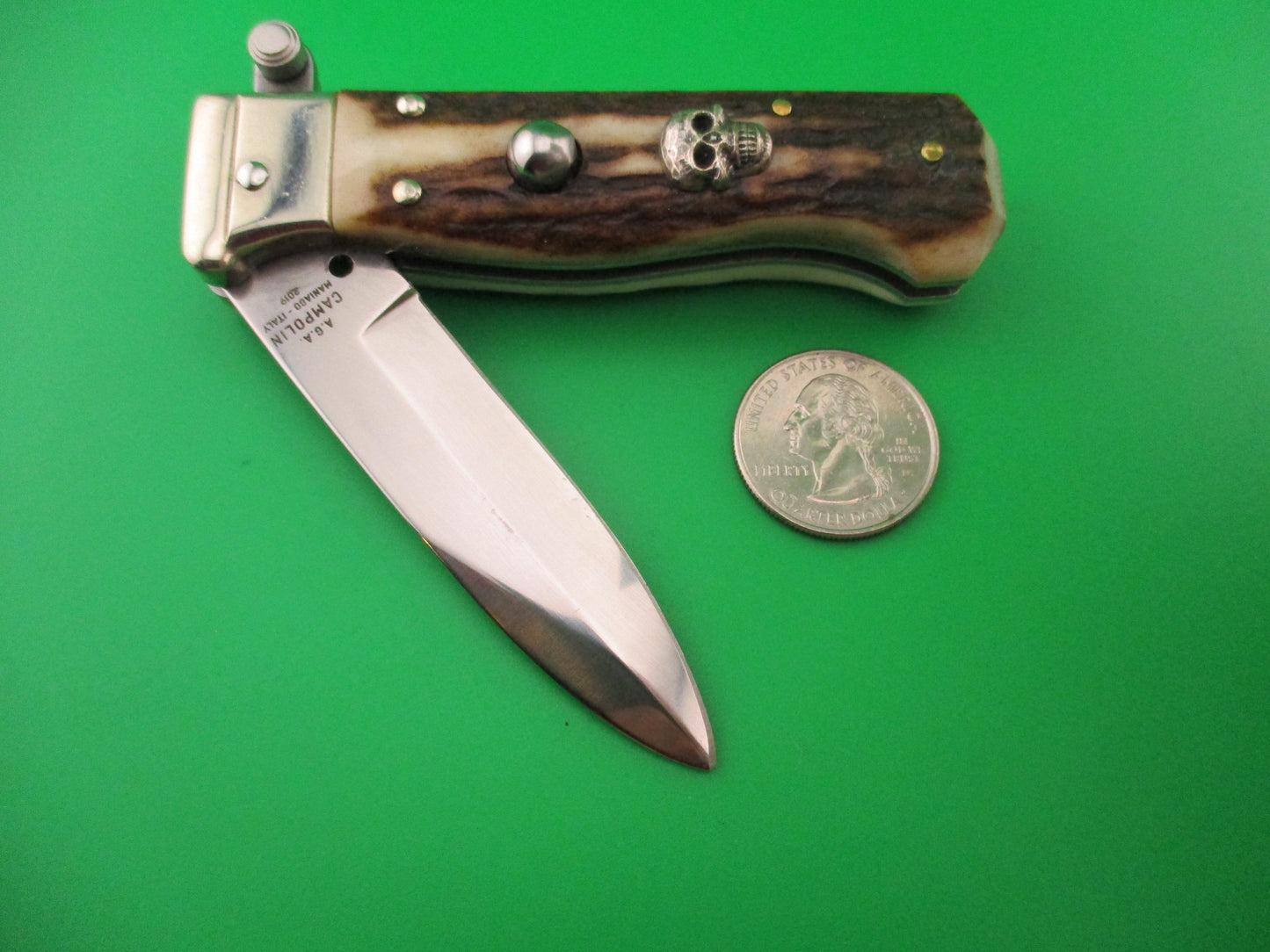 AGA CAMPOLIN 2019 17cm Italian Customized Piccolo Stag w Skull automatic knife