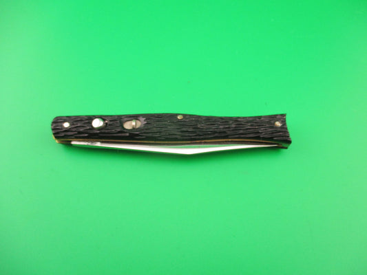 PRESTO 4 inch Fishtail Black jigged Near Mint vintage automatic knife