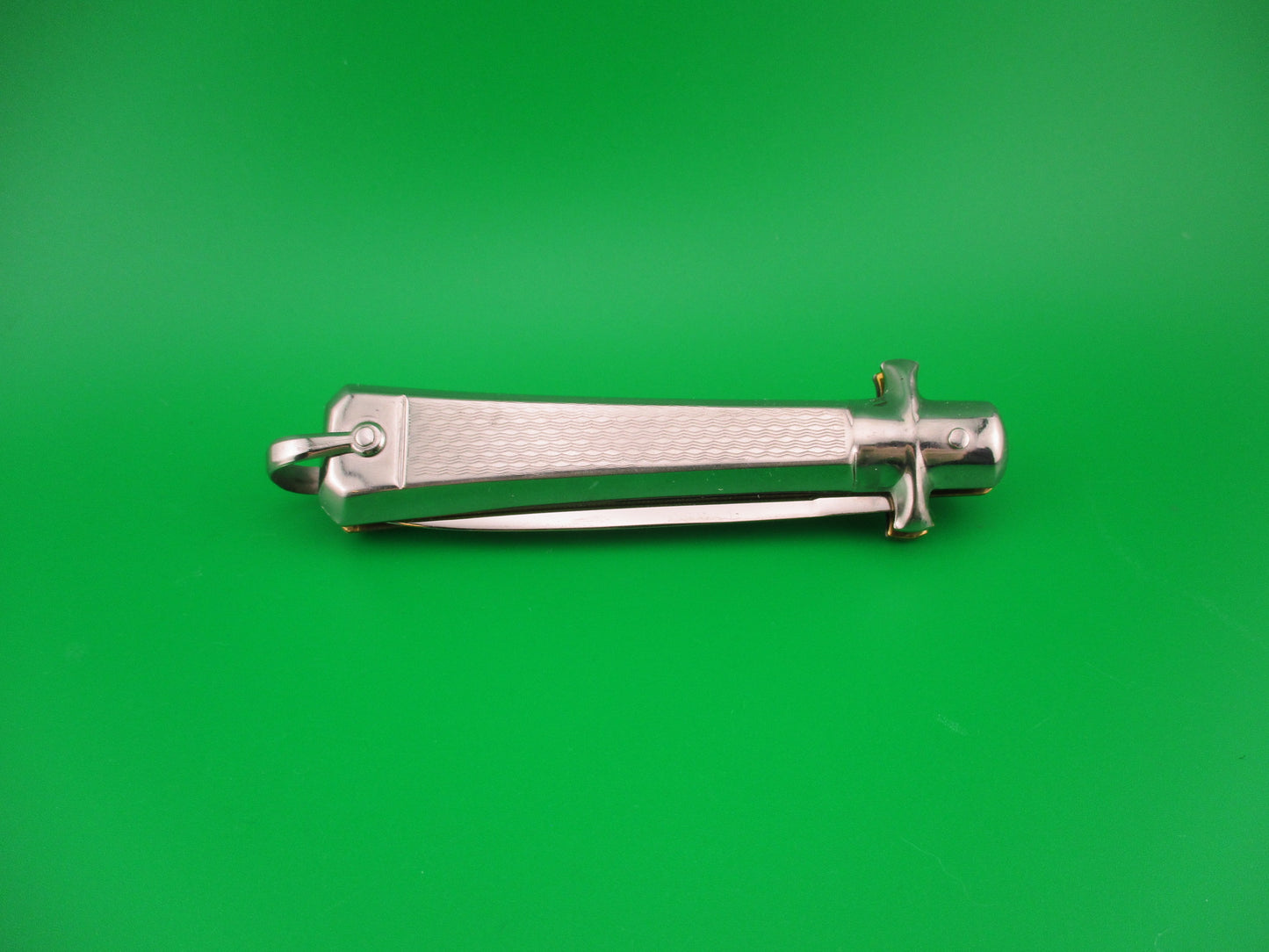 BARGEON 19cm French NOS All metal humped rectangle button red dot automatic knife in box