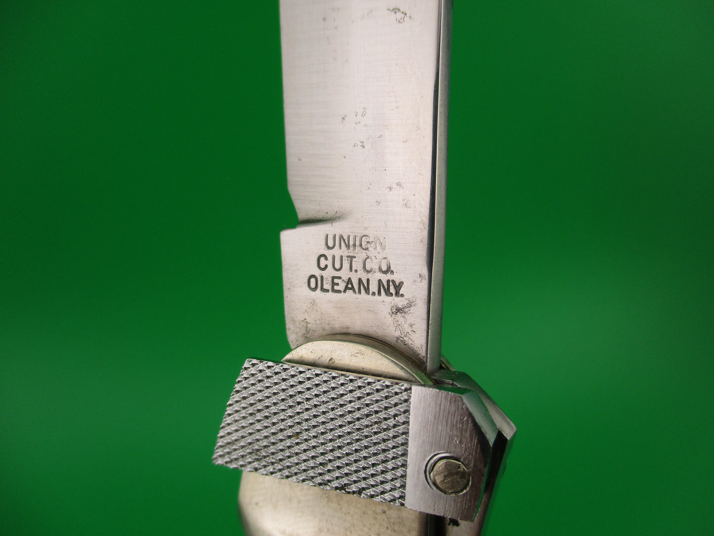 UNION CUT CO OLEAN NY Aerial Lever release MOP vintage automatic knife
