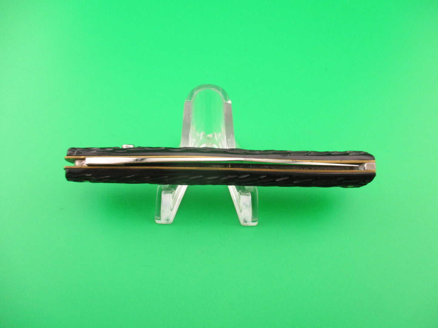 PRESTO 4 inch Fishtail Black jigged Near Mint vintage automatic knife