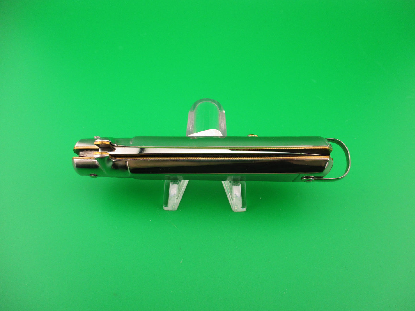 BARGEON 19cm French NOS All metal humped rectangle button red dot automatic knife in box