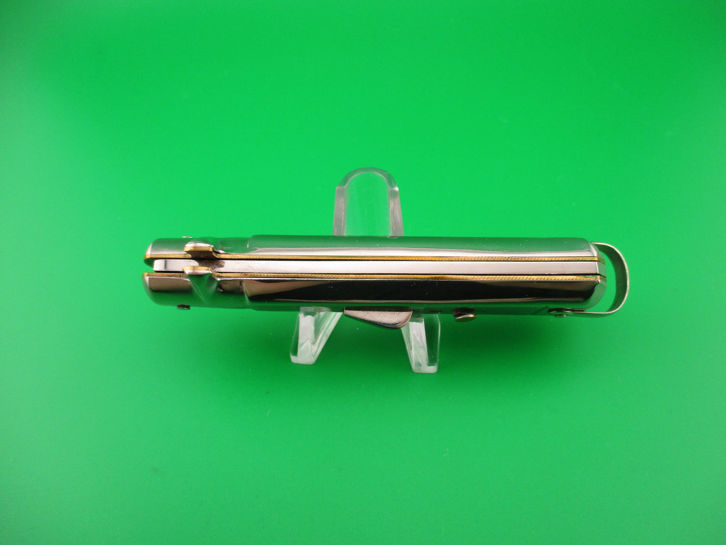 BARGEON 19cm French NOS All metal humped rectangle button red dot automatic knife in box