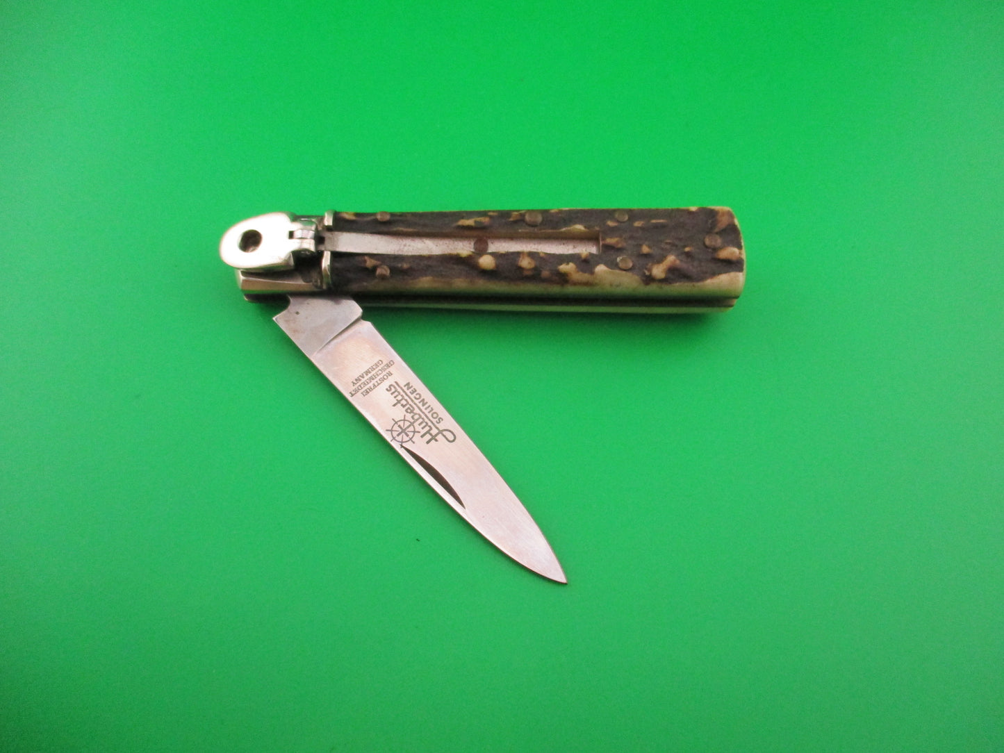 Hubertus 9cm German Little Slim Line Stag Lever automatic knife