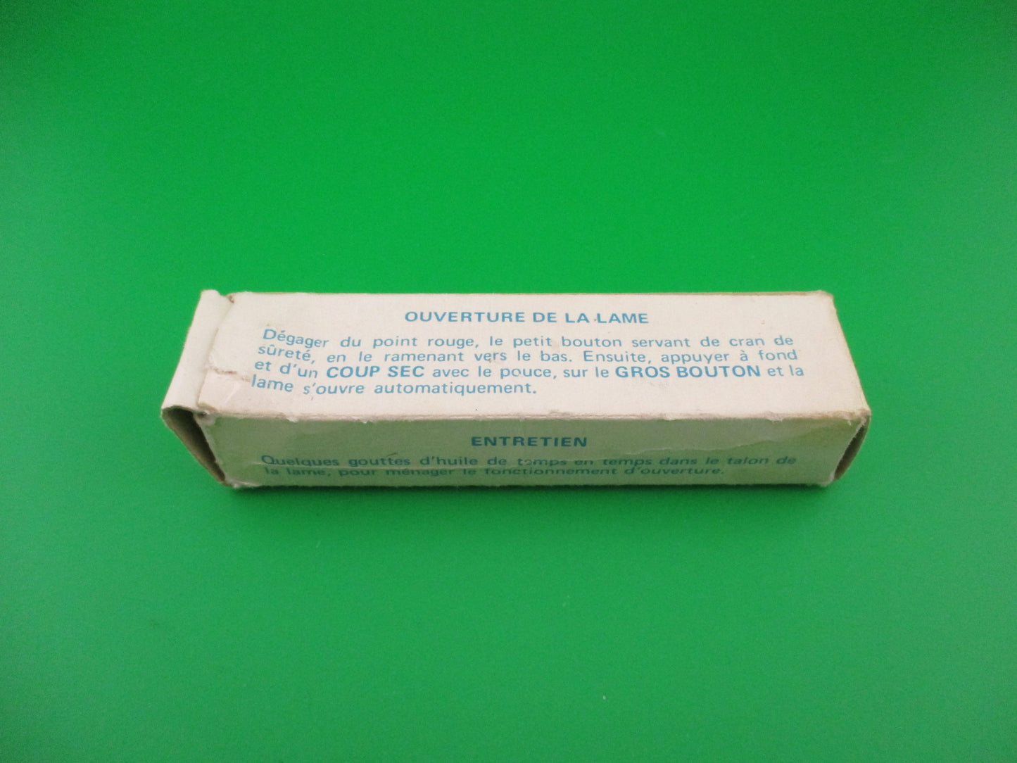 BARGEON 19cm French NOS All metal humped rectangle button red dot automatic knife in box