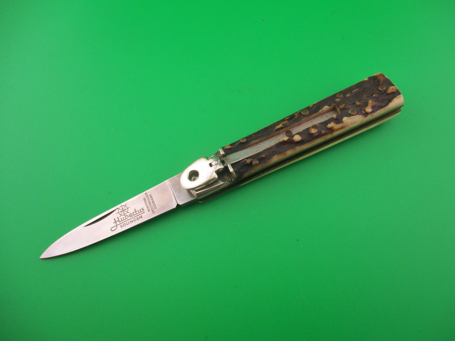Hubertus 9cm German Little Slim Line Stag Lever automatic knife