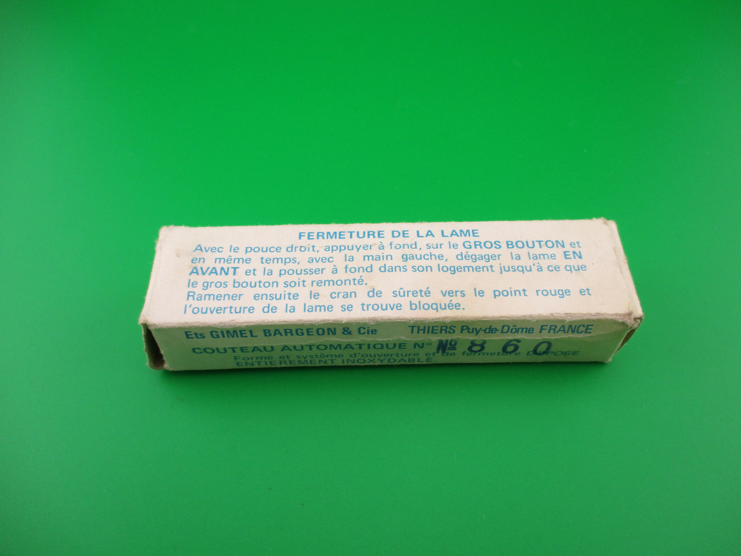 BARGEON 19cm French NOS All metal humped rectangle button red dot automatic knife in box