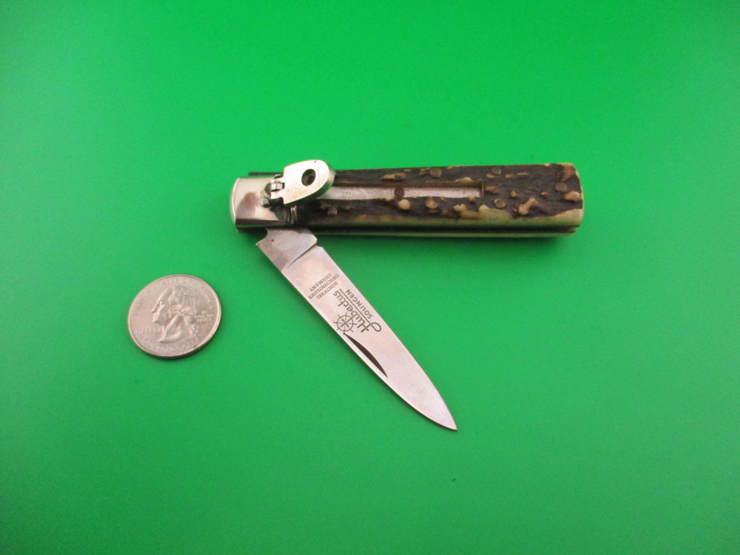 Hubertus 9cm German Little Slim Line Stag Lever automatic knife