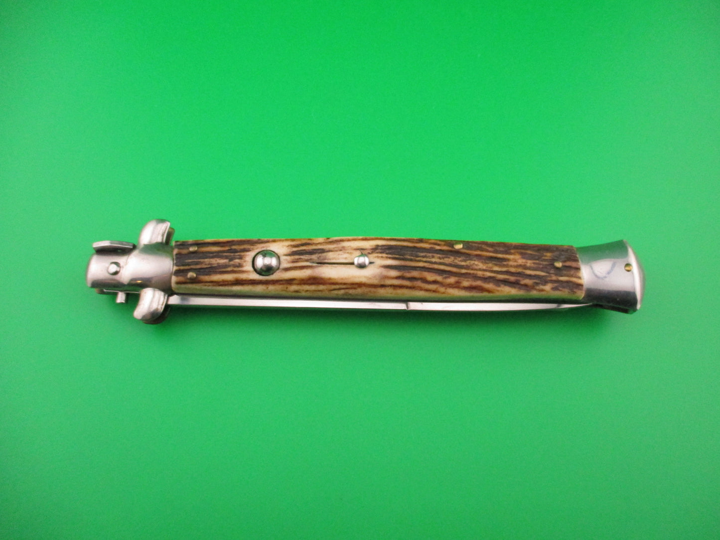 FRANK B 33cm Italian Stiletto Stag swivel bolster automatic knife