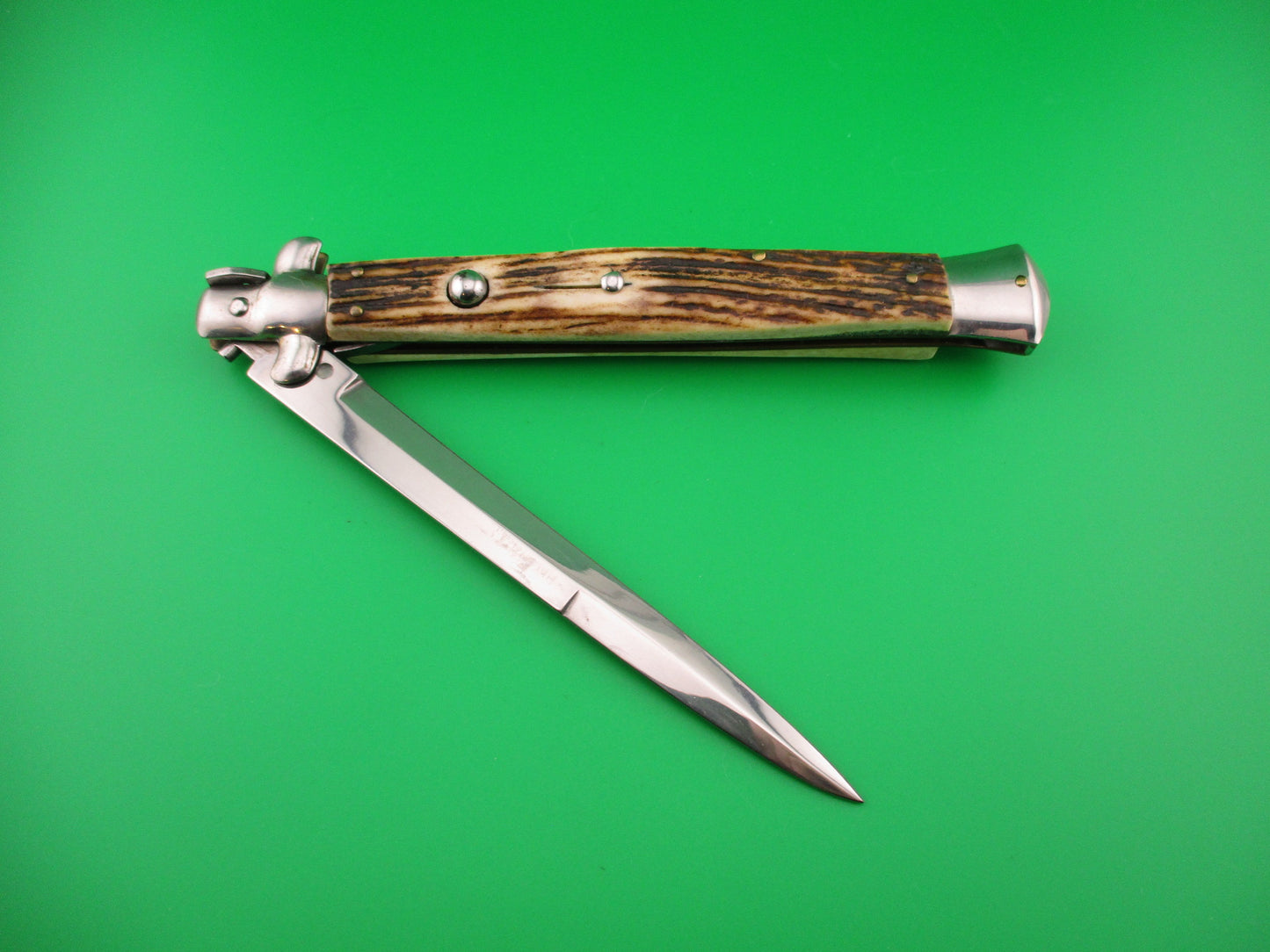 FRANK B 33cm Italian Stiletto Stag swivel bolster automatic knife