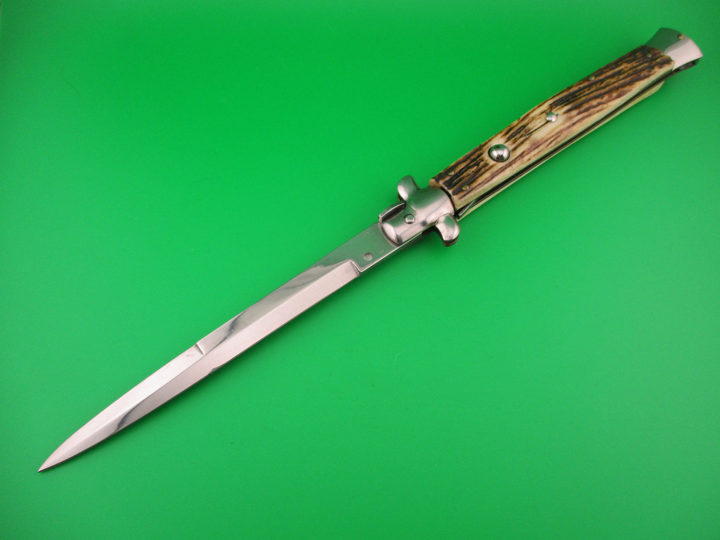 FRANK B 33cm Italian Stiletto Stag swivel bolster automatic knife
