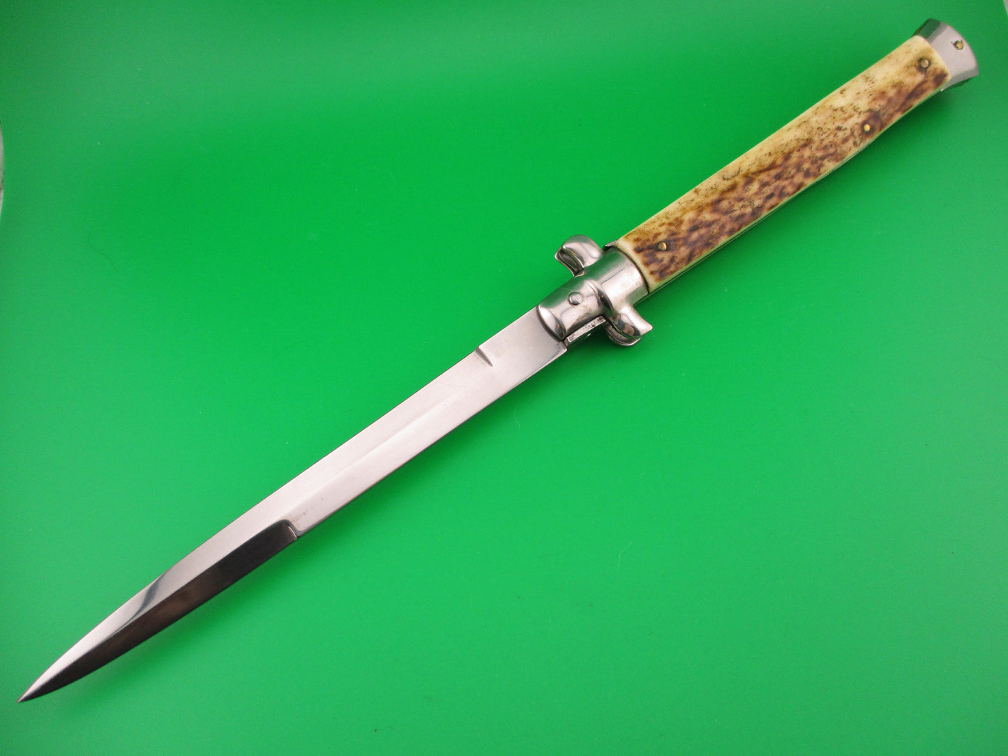 FRANK B 33cm Italian Stiletto Stag swivel bolster automatic knife