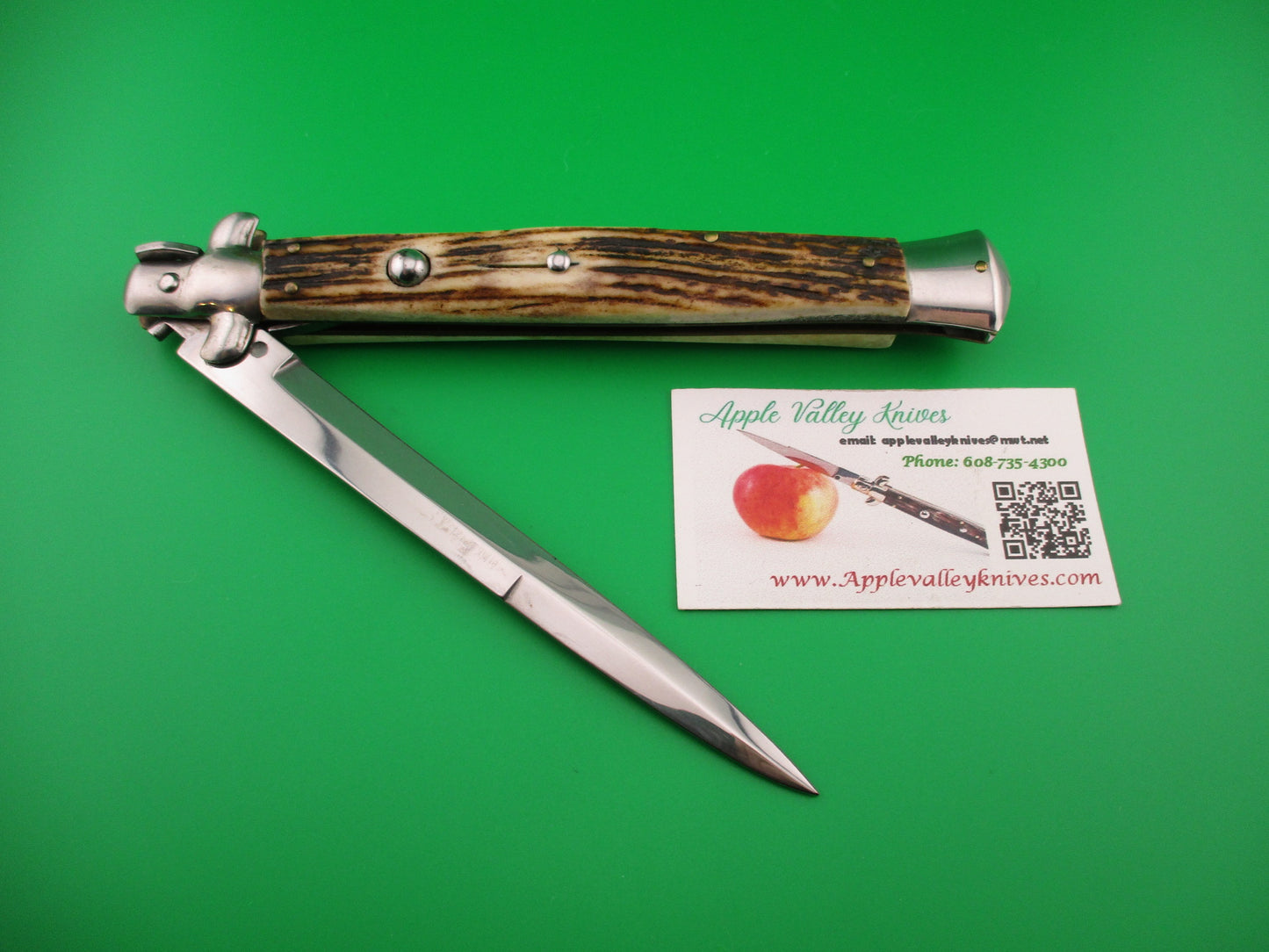 FRANK B 33cm Italian Stiletto Stag swivel bolster automatic knife