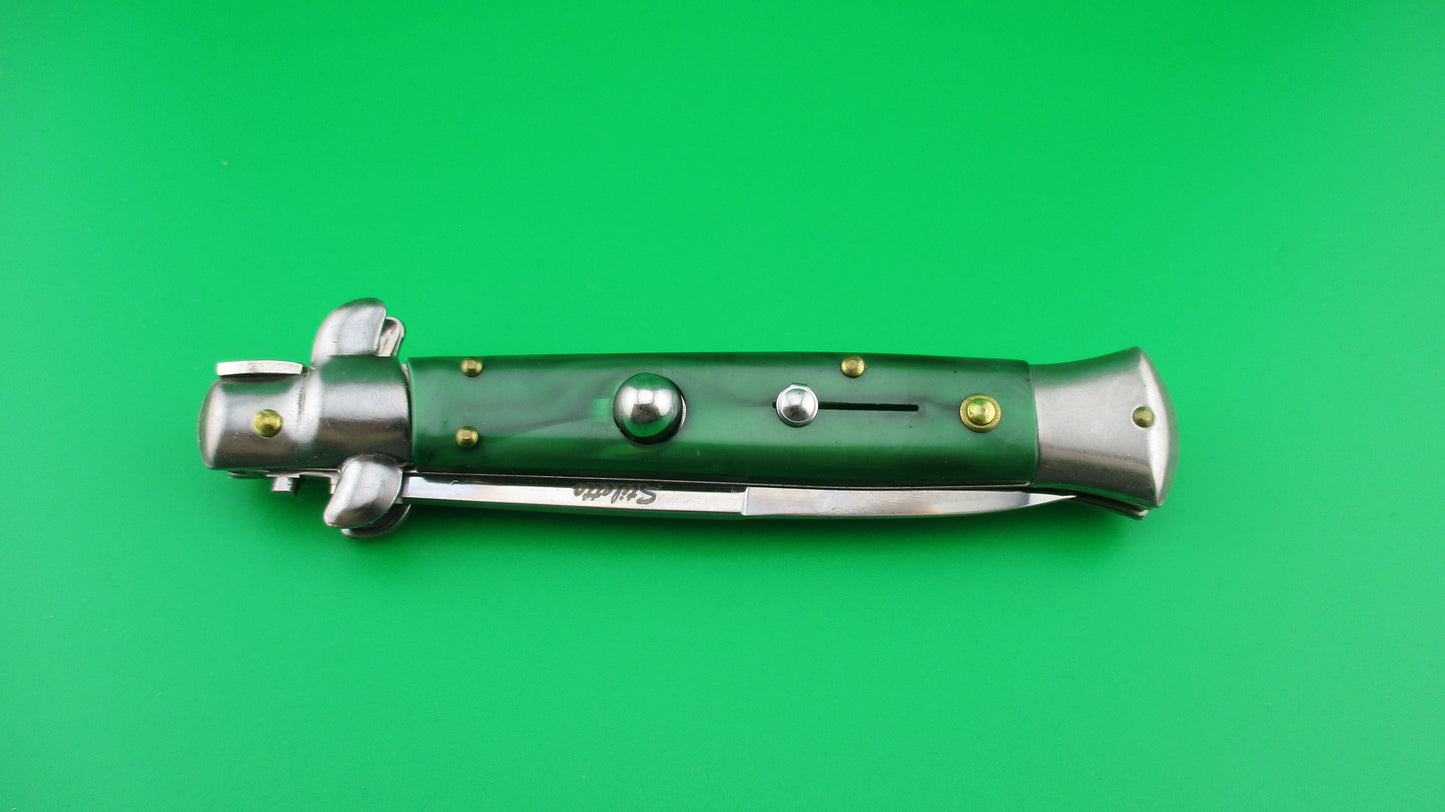 Stiletto 22cm NOS Italian style Stiletto swivel bolster Green pearlex switchblade knife