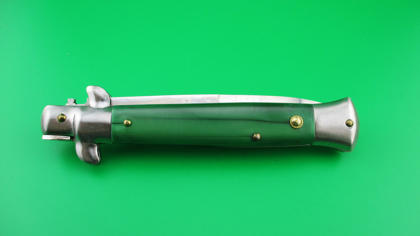 Stiletto 22cm NOS Italian style Stiletto swivel bolster Green pearlex switchblade knife