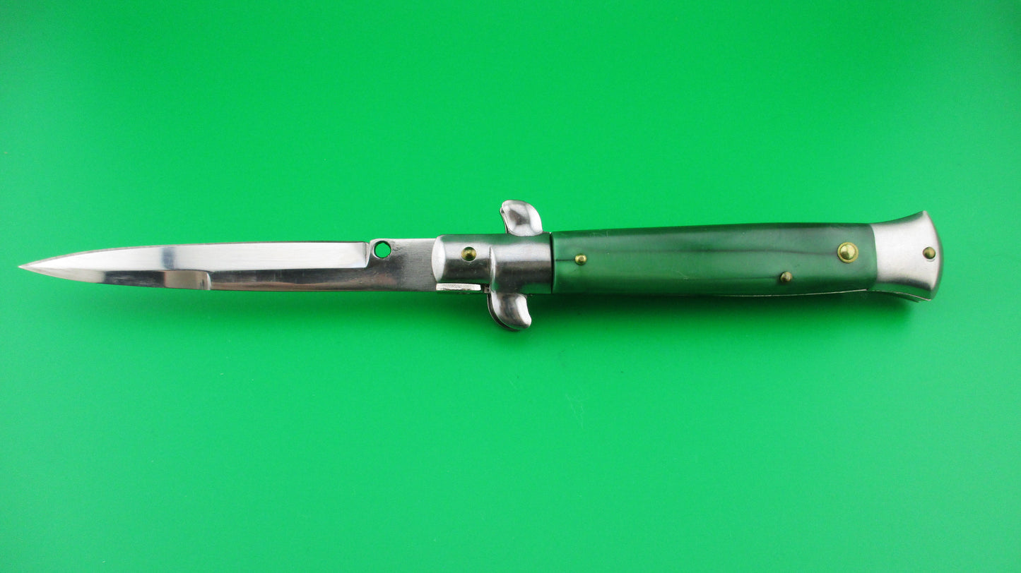 Stiletto 22cm NOS Italian style Stiletto swivel bolster Green pearlex switchblade knife