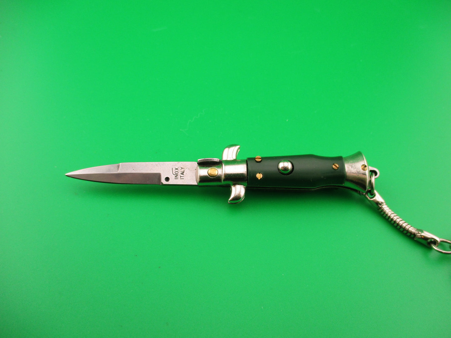 INOX ITALY 10cm Italian Stiletto Green picklock keychain automatic knife