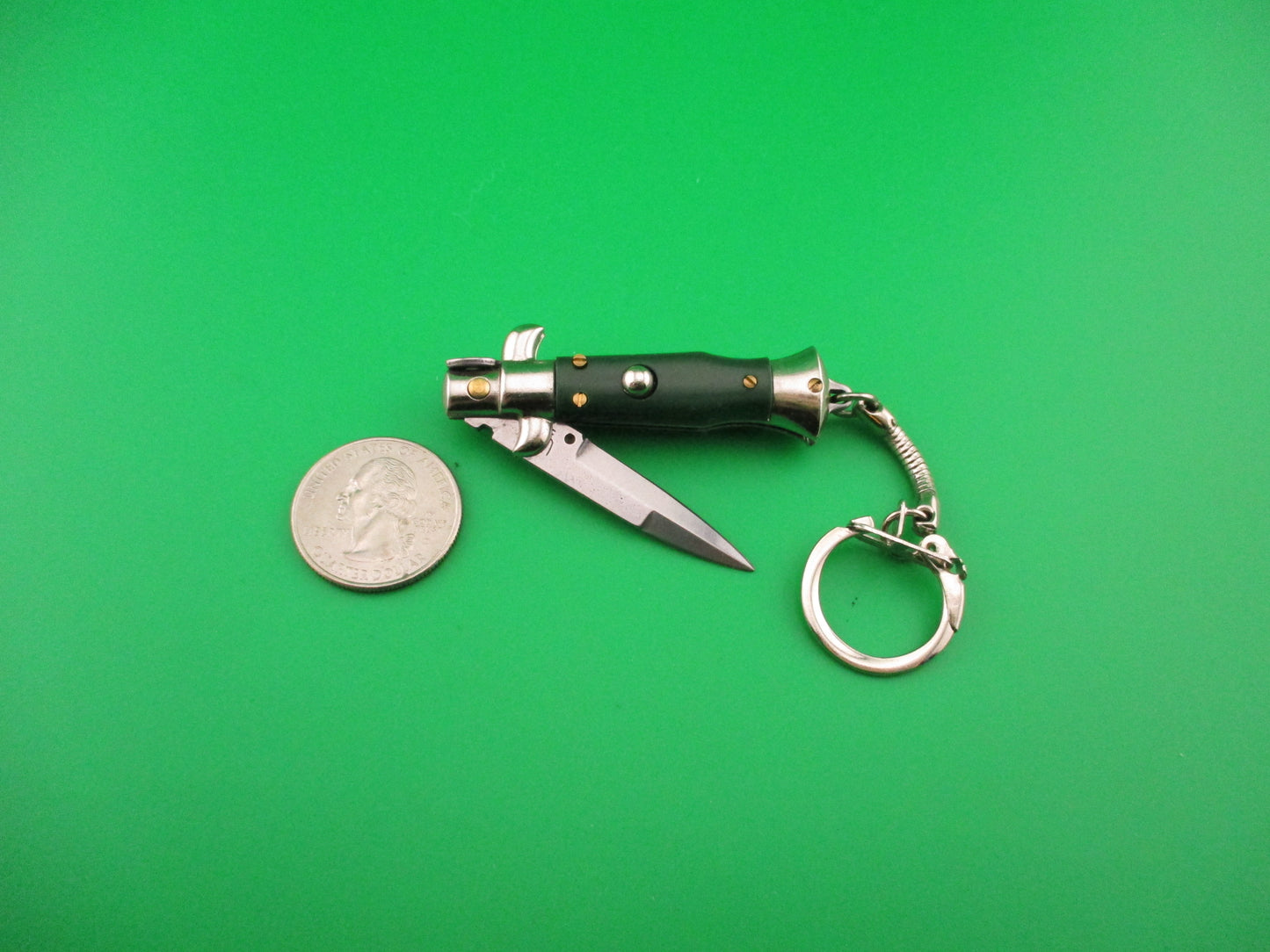 INOX ITALY 10cm Italian Stiletto Green picklock keychain automatic knife