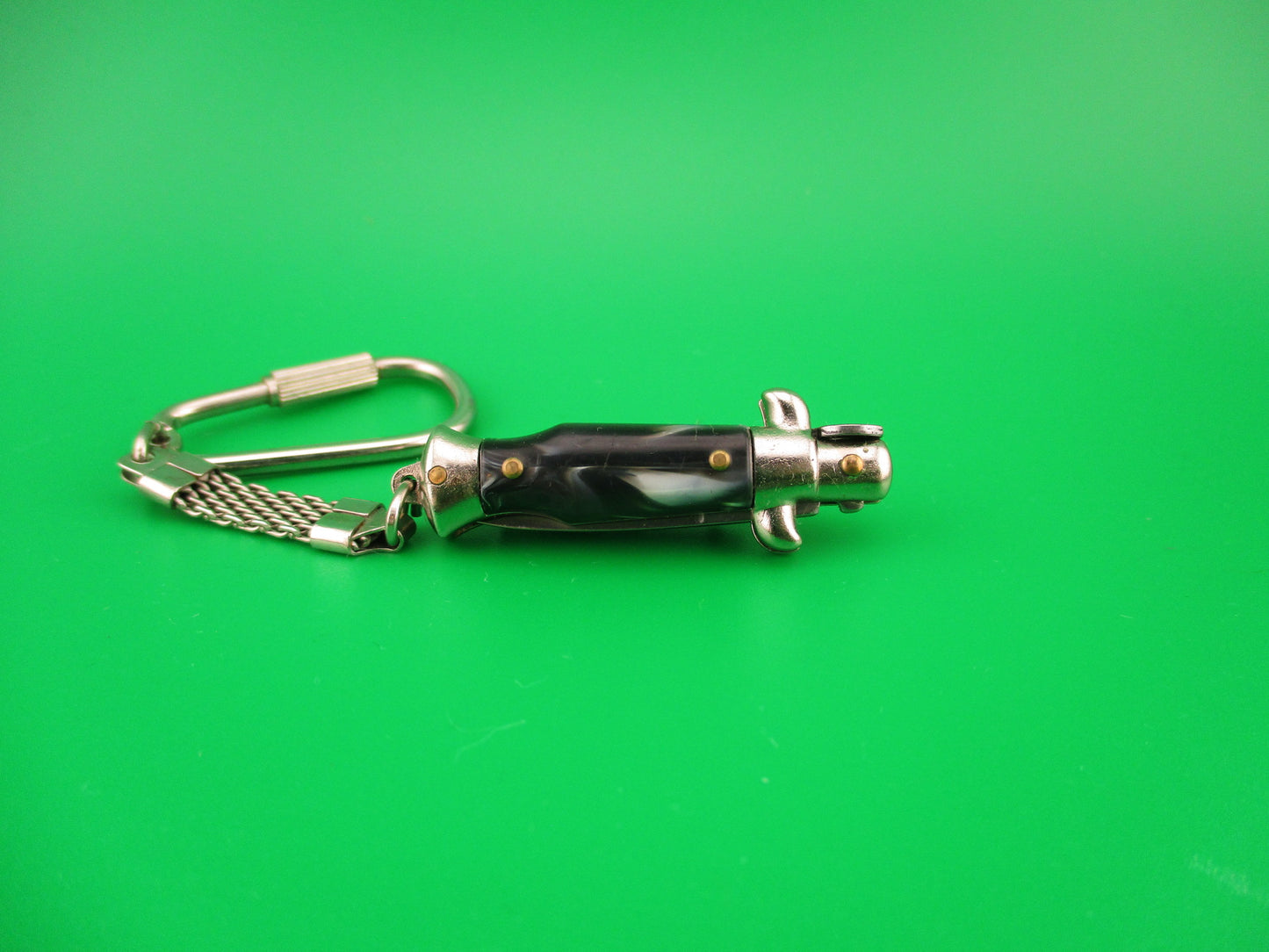 INOX ITALY 7cm Italian Picklock Stiletto Black & Gray Swirl Keychain automatic tiny knife
