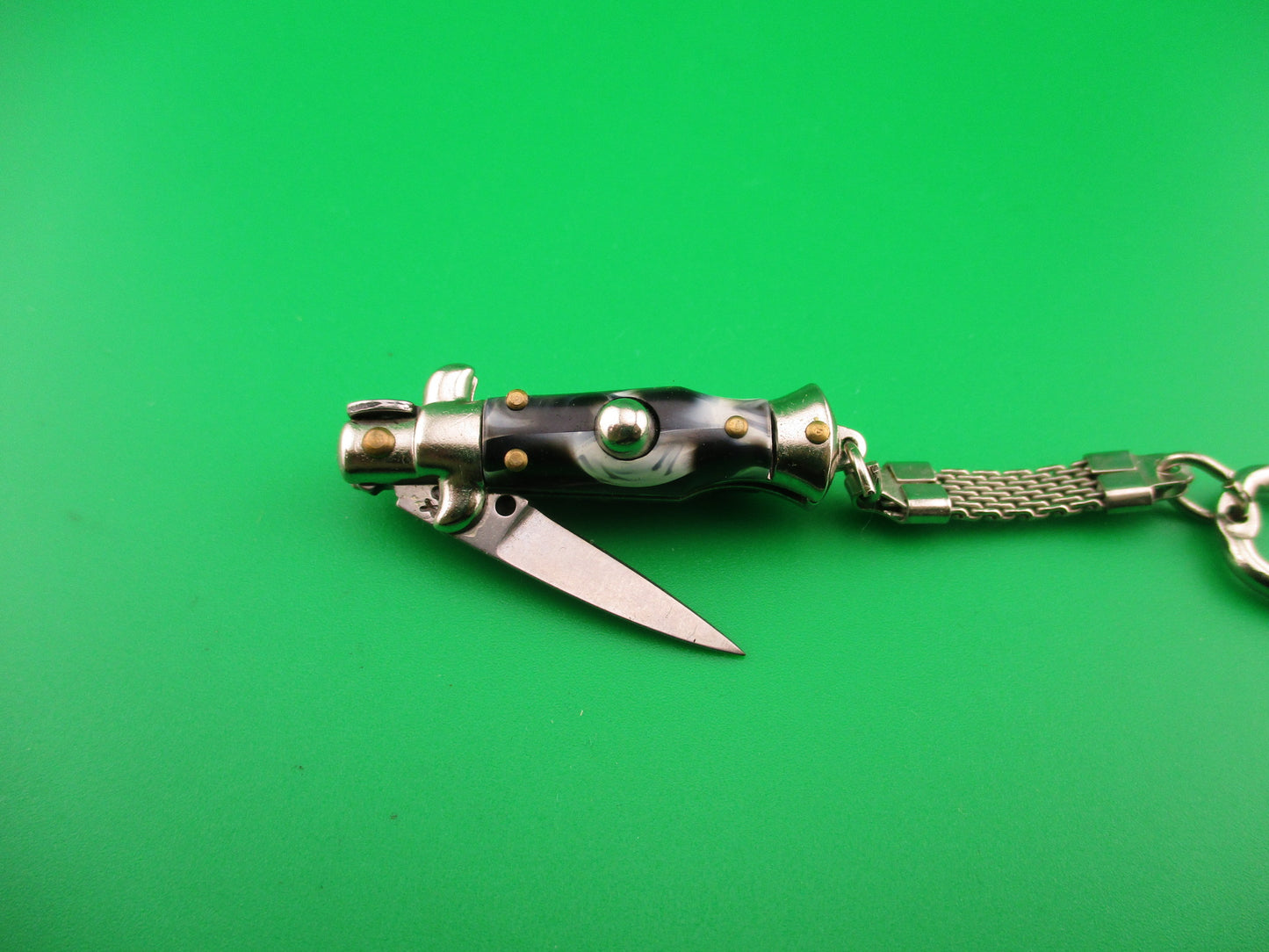 INOX ITALY 7cm Italian Picklock Stiletto Black & Gray Swirl Keychain automatic tiny knife