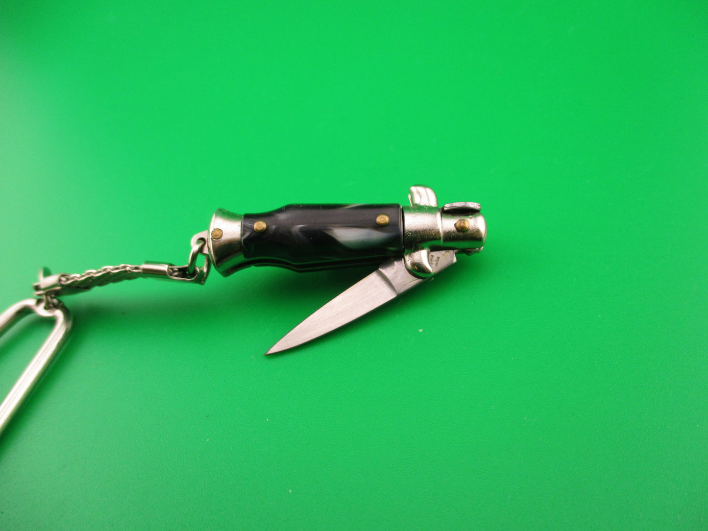 INOX ITALY 7cm Italian Picklock Stiletto Black & Gray Swirl Keychain automatic tiny knife