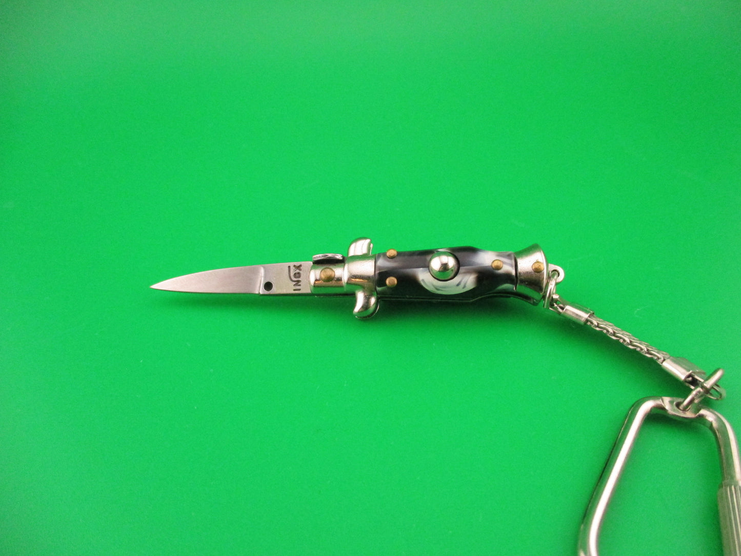 INOX ITALY 7cm Italian Picklock Stiletto Black & Gray Swirl Keychain automatic tiny knife