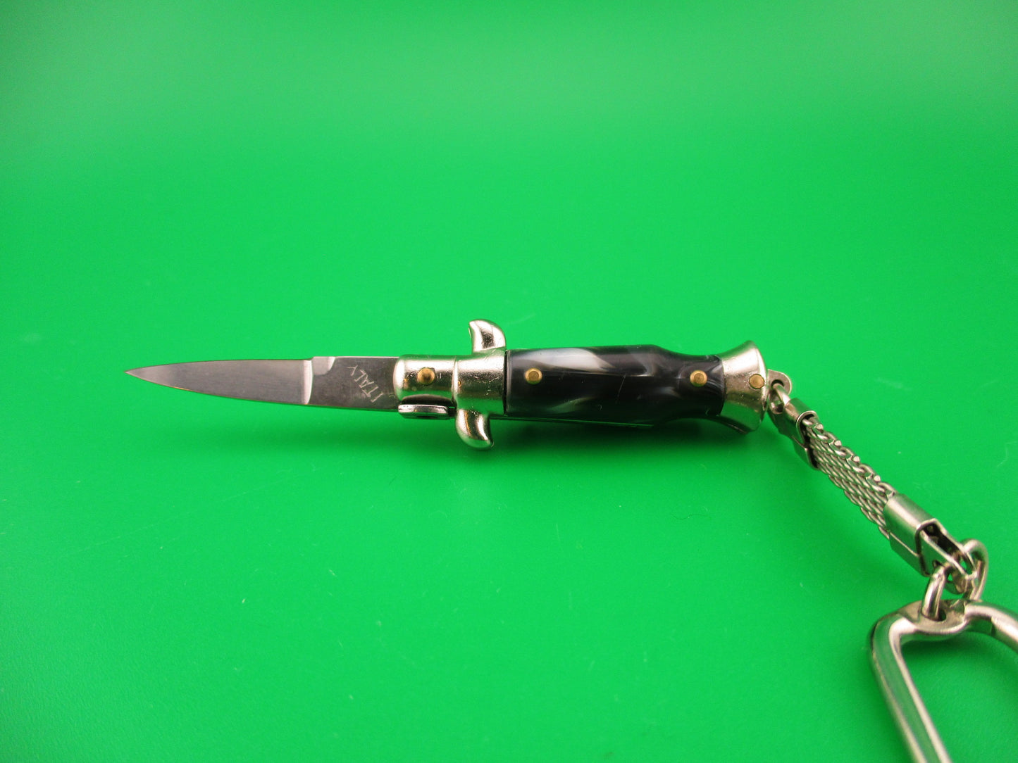 INOX ITALY 7cm Italian Picklock Stiletto Black & Gray Swirl Keychain automatic tiny knife