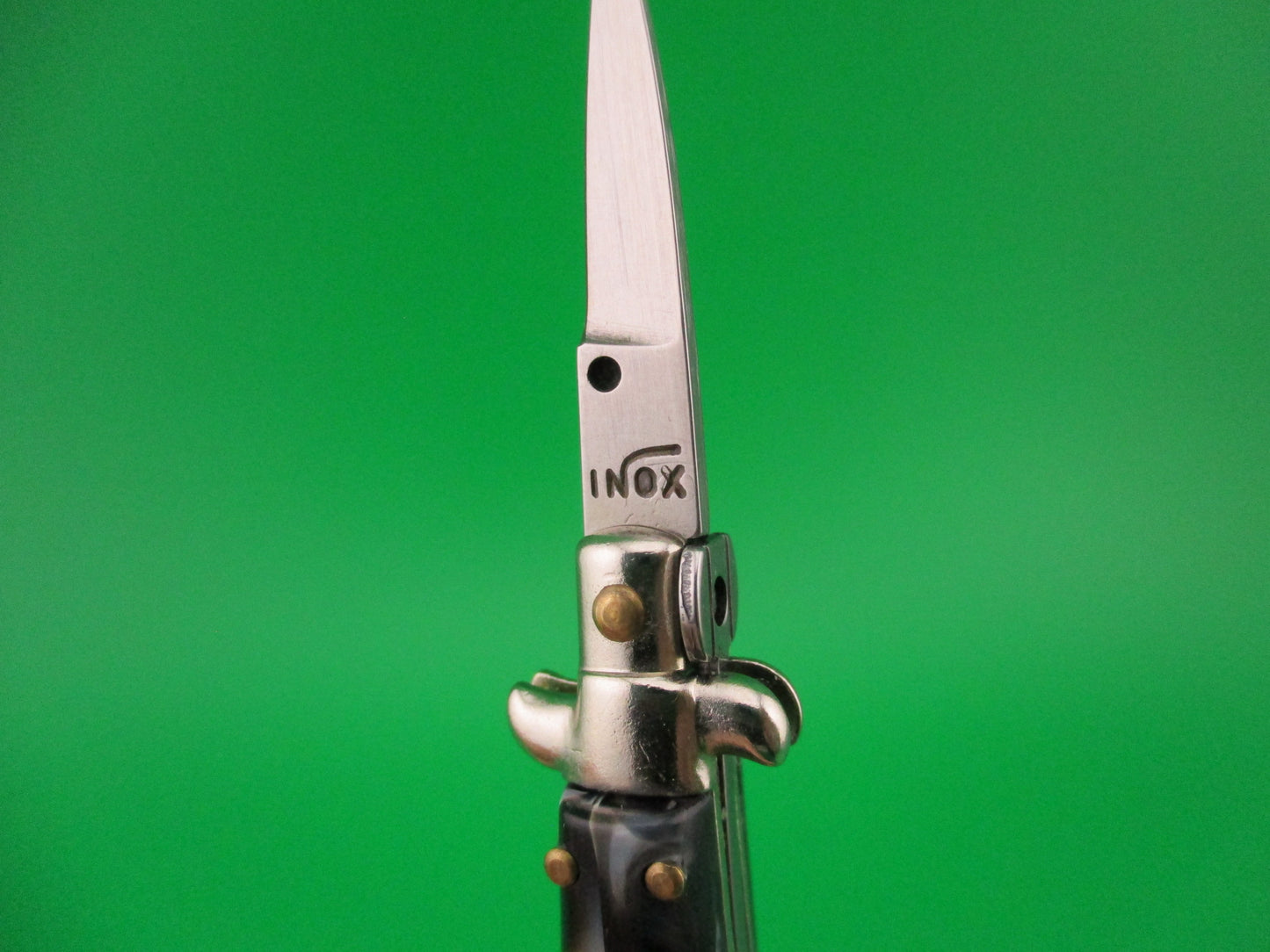 INOX ITALY 7cm Italian Picklock Stiletto Black & Gray Swirl Keychain automatic tiny knife