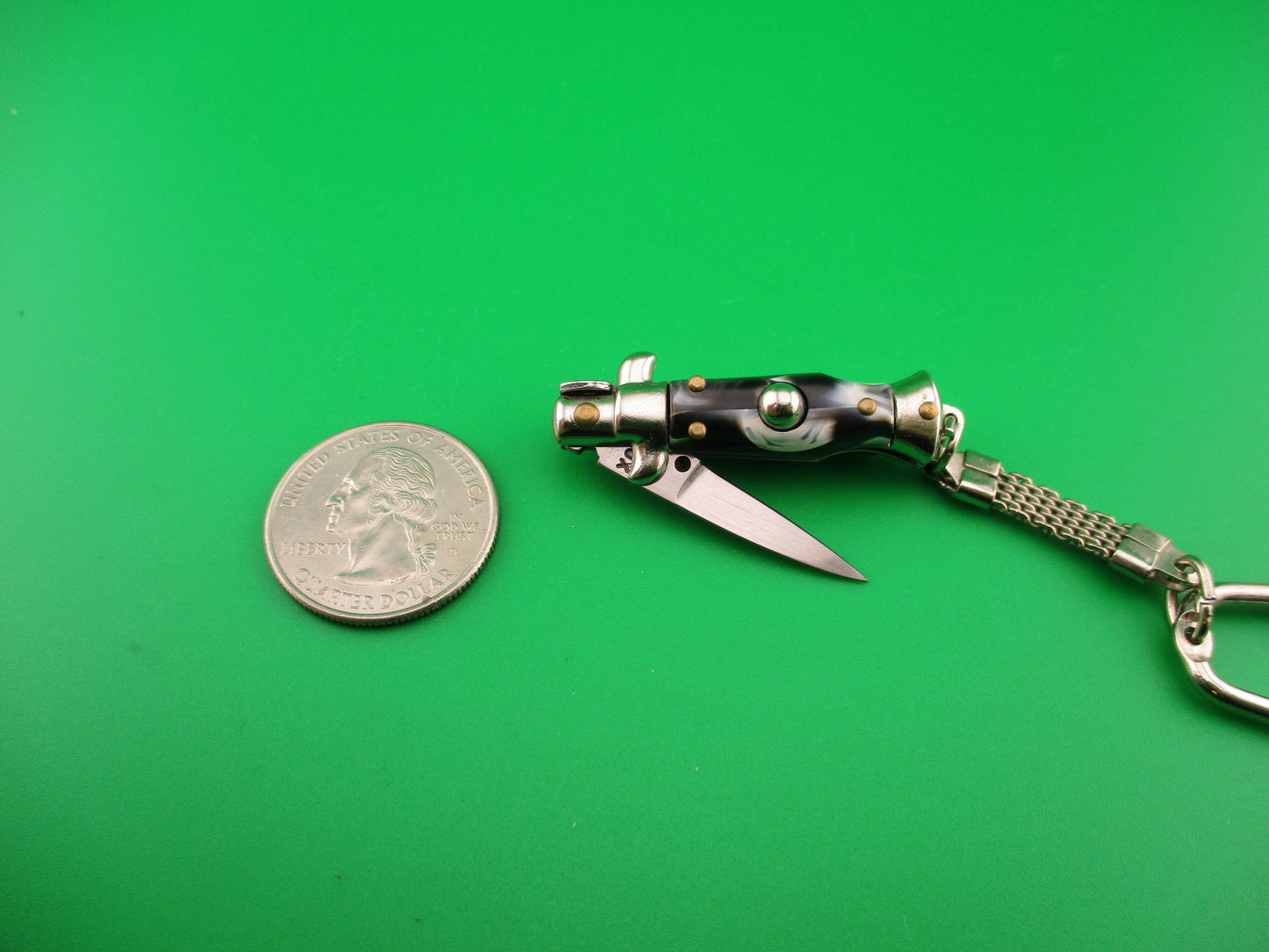 INOX ITALY 7cm Italian Picklock Stiletto Black & Gray Swirl Keychain automatic tiny knife