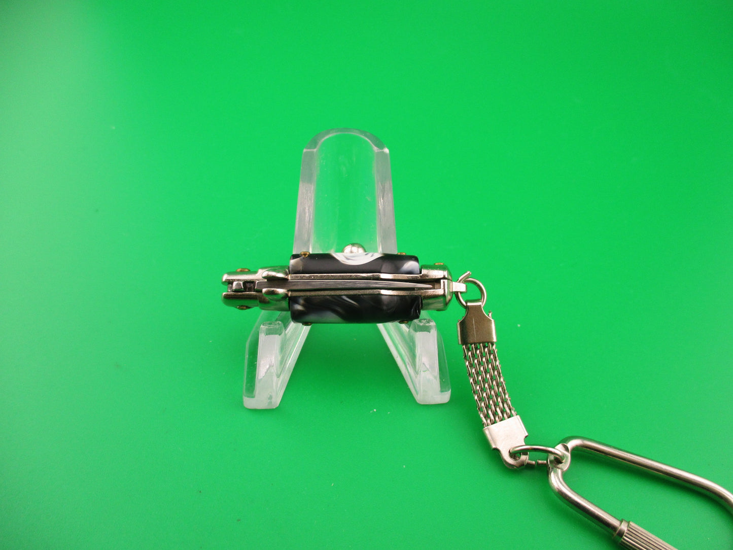 INOX ITALY 7cm Italian Picklock Stiletto Black & Gray Swirl Keychain automatic tiny knife