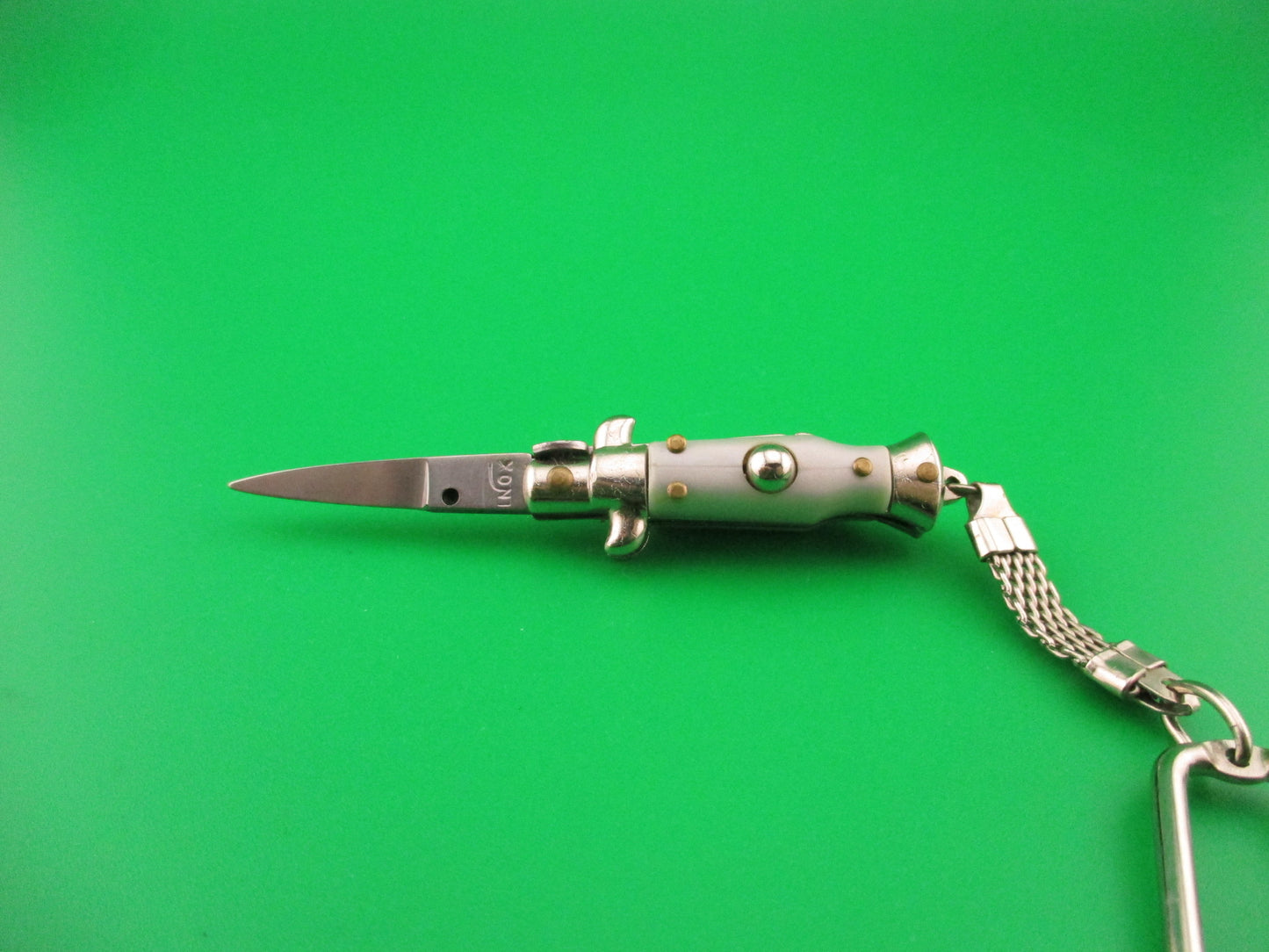 INOX ITALY 7cm Italian Picklock Stiletto Gray Silver Keychain automatic knife