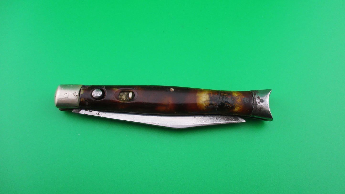 z PRESTO Fishtail #4000 Tortoise celluloid bolsters vintage automatic knife