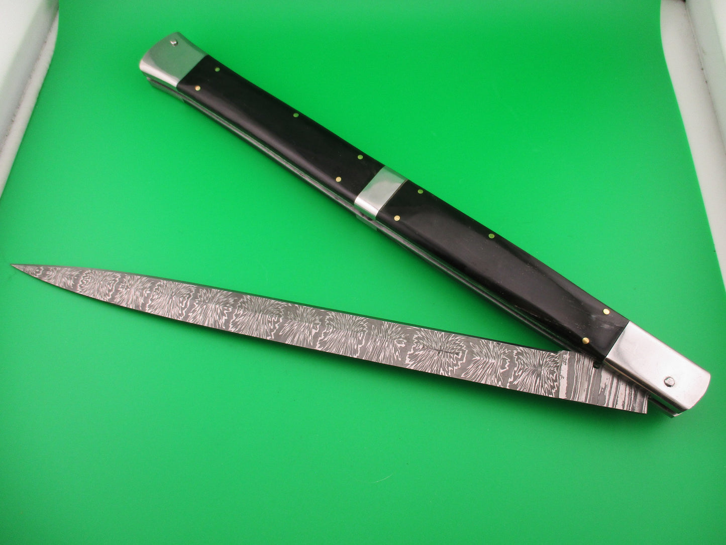 Large Custom 61cm (24 inch) Italian Prioletta Monster Damascus & Horn Automatic knife Huge