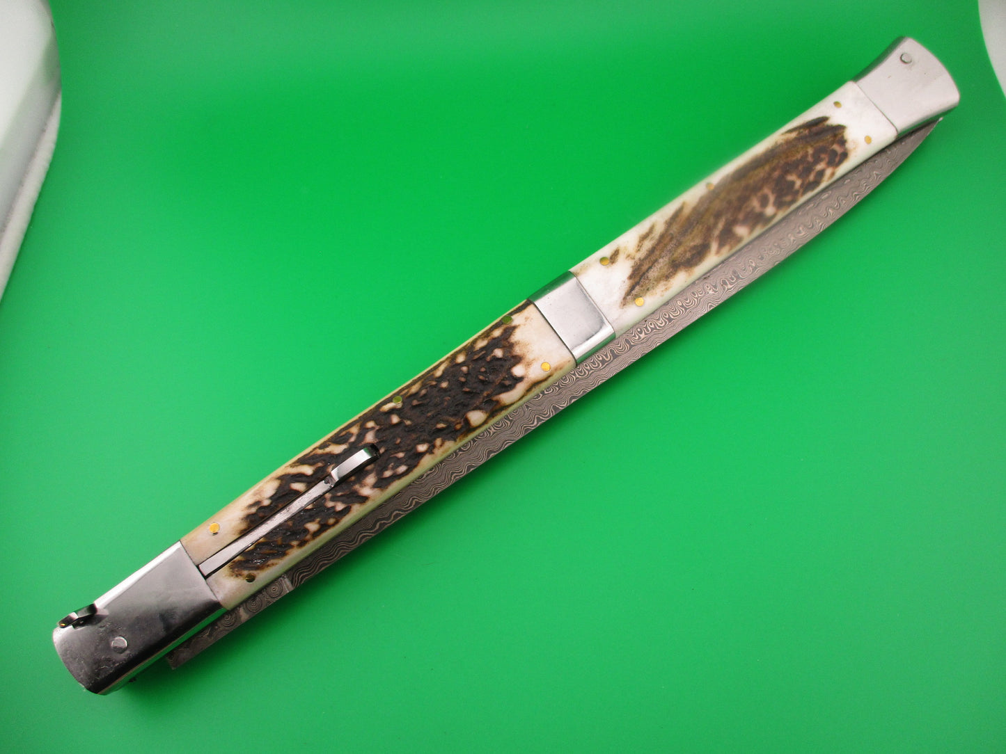 Large Custom 61cm (24 inch) Prioletta Monster Damascus & Stag Automatic knife