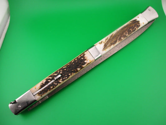 Large Custom 61cm (24 inch) Prioletta Monster Damascus & Stag Automatic knife